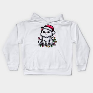 Cute Christmas Cat Santa Hat Christmas Lights Adorable Kids Hoodie